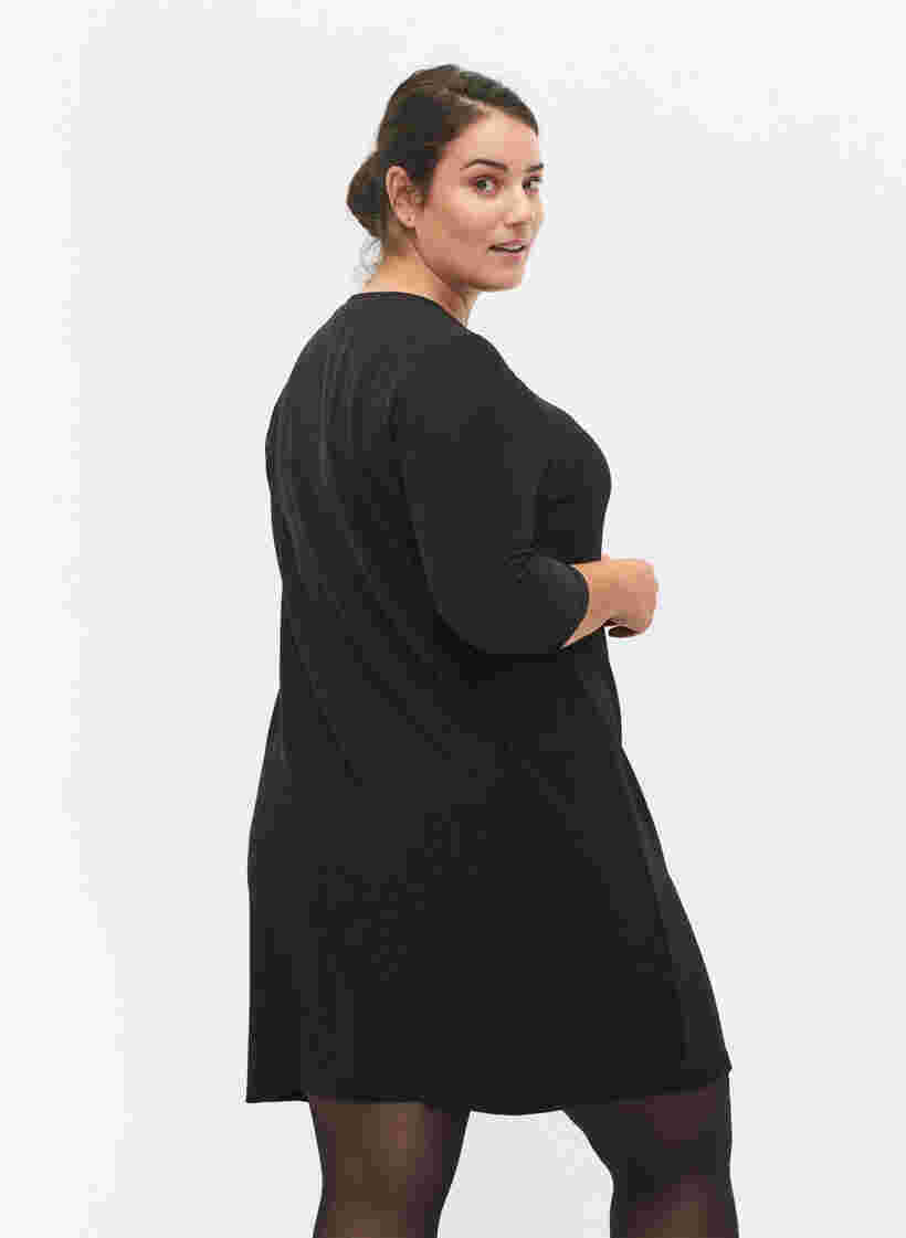 Glitter dress with 3/4 sleeves and round neckline, Black Black, Model image number 1