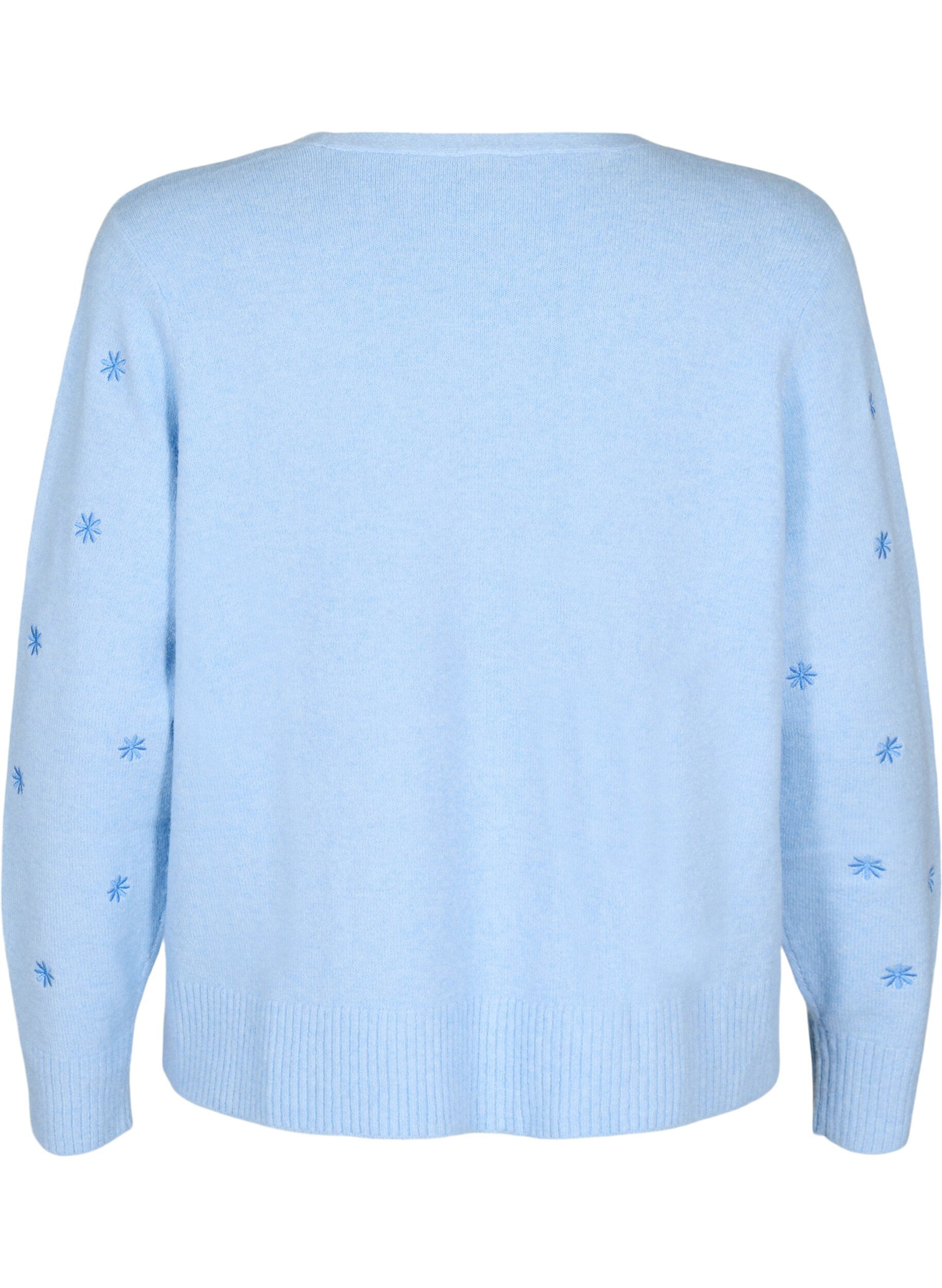 Zizzifashion Knitted cardigan with tie details and embroidery, Cashmere Blue Comb, Packshot image number 1