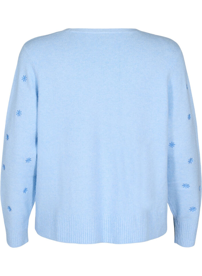 Knitted cardigan with tie details and embroidery, Cashmere Blue Comb, Packshot image number 1