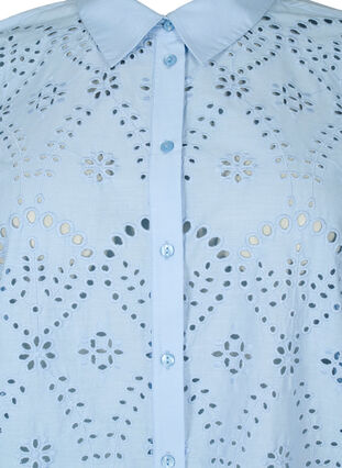 Cotton shirt with broderie anglaise, Chambray Blue, Packshot image number 2