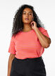 Striped T-shirt with ribbed texture, Coral, Model image number 0