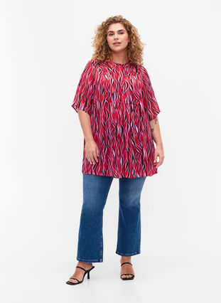 Short-sleeved tunic with print, Fuchsia Pink AOP, Model image number 2
