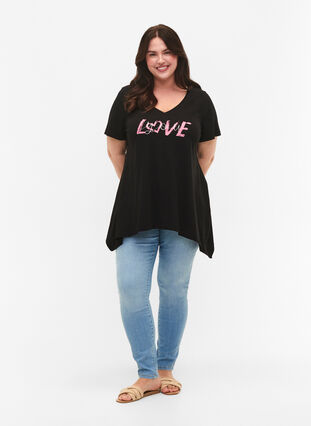 Cotton t-shirt with short sleeves, Black LOVE, Model image number 2