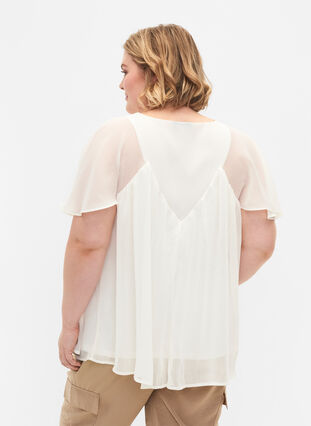  Plain top with batwing sleeves and V-neck, Warm Off-white, Model image number 1