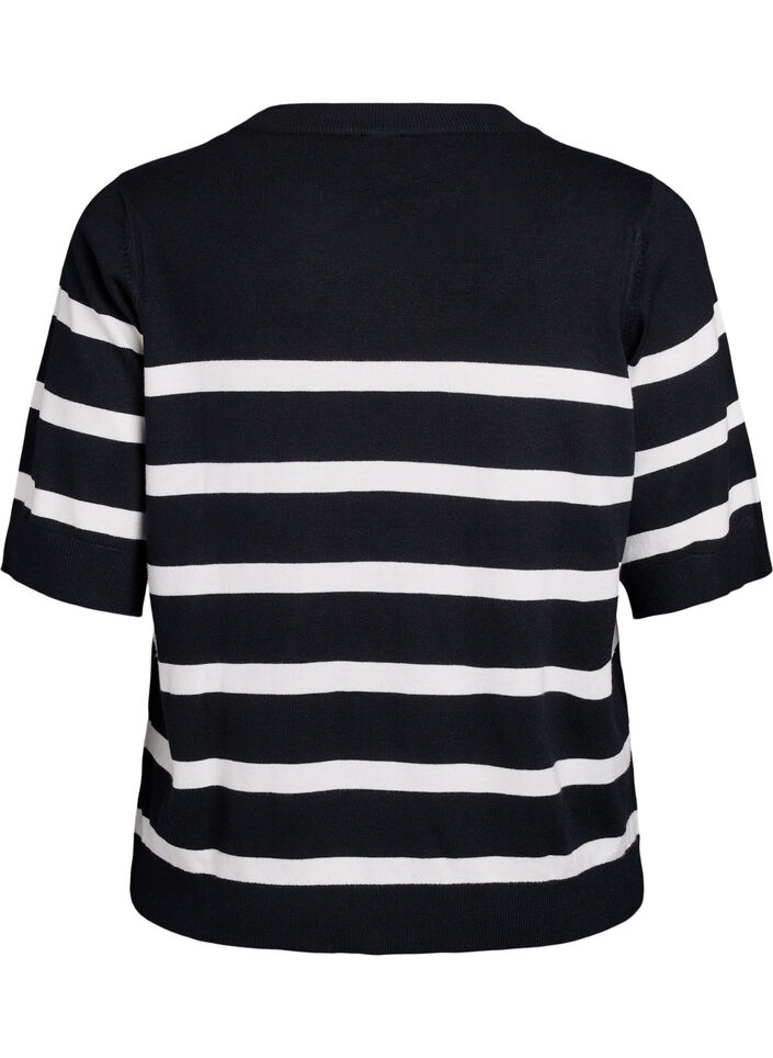 Striped knit top with short sleeves, Black, Packshot image number 1