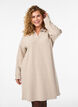 Knee-length jersey dress with a V-neck and collar, Beige, Model image number 1