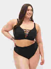 High-waisted bikini bottoms with high-cut legs, Black, Model