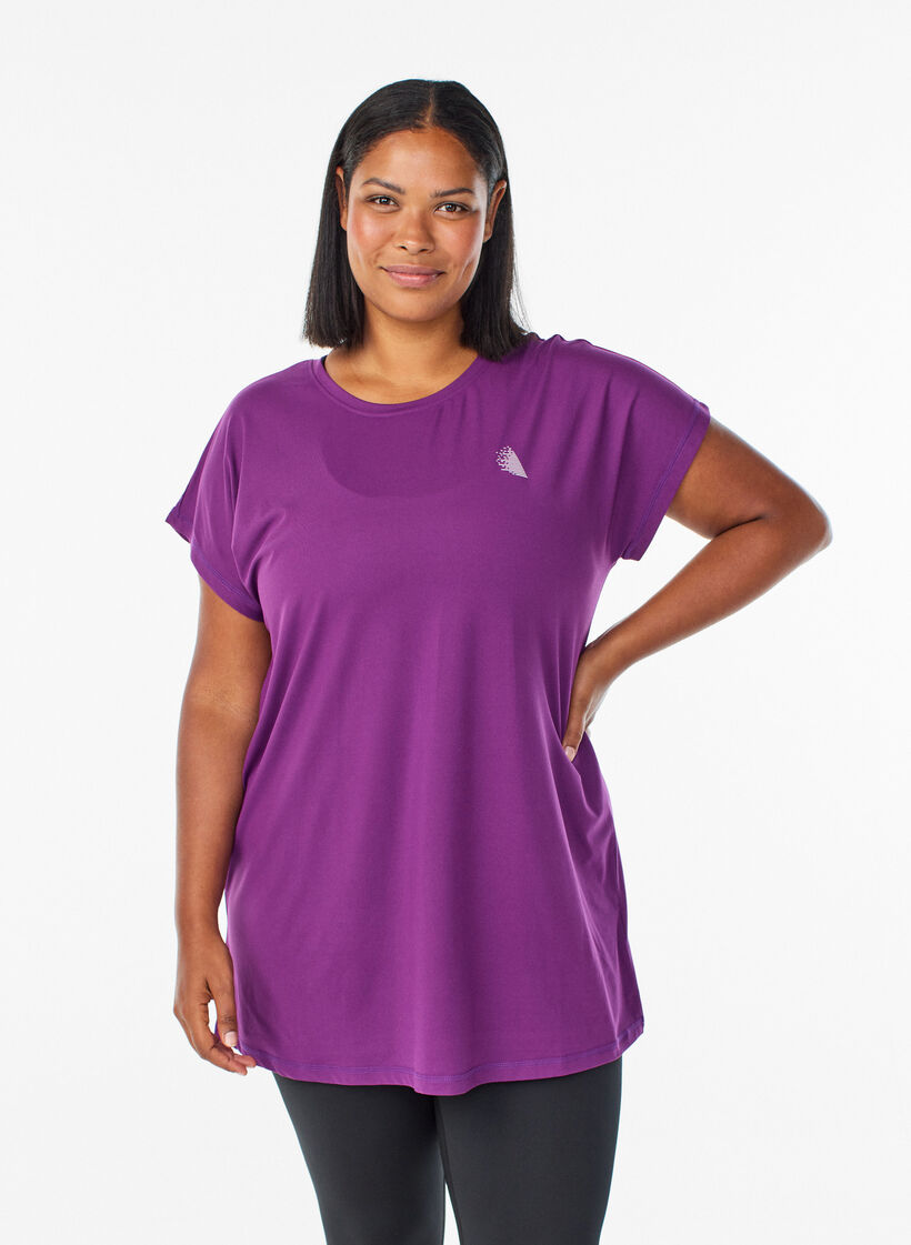 Long workout T-shirt, Purple, Model image number 0