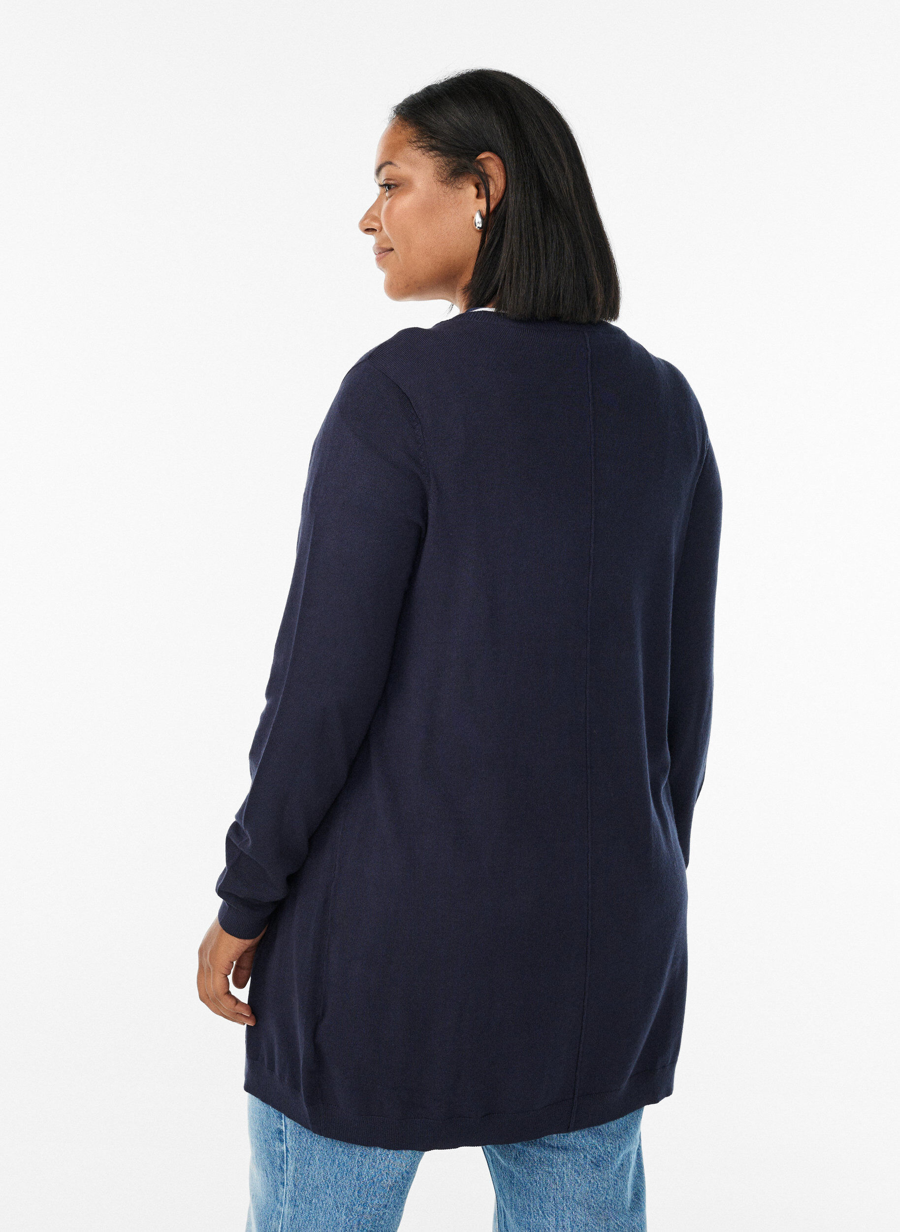 ZizzifashionLong knitted cardigan in a viscose blend, Blue, Model image number 2