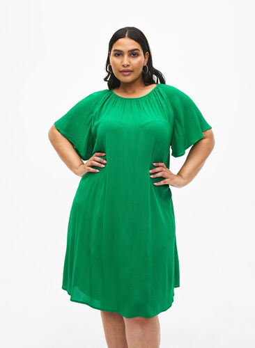 Viscose dress with short sleeves, Jolly Green, Model image number 0
