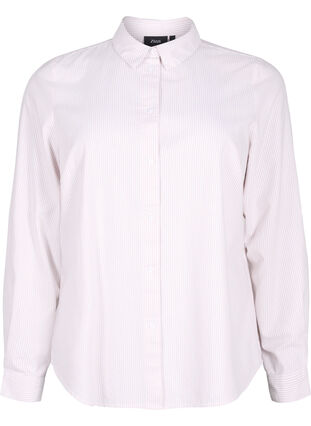 Long-sleeved cotton shirt, White Taupe Stripe, Packshot image number 0
