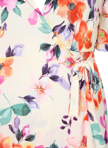 Floral wrap dress with 3/4 sleeves, Buttercream Flower, Packshot image number 2