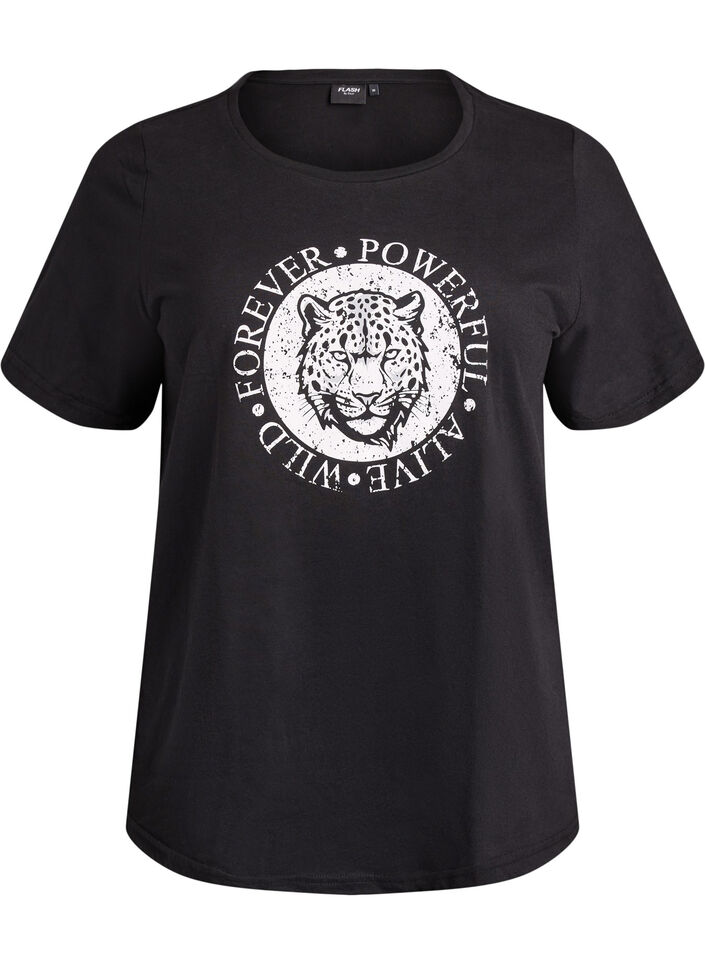 T-shirt with motif., Black, Packshot image number 0