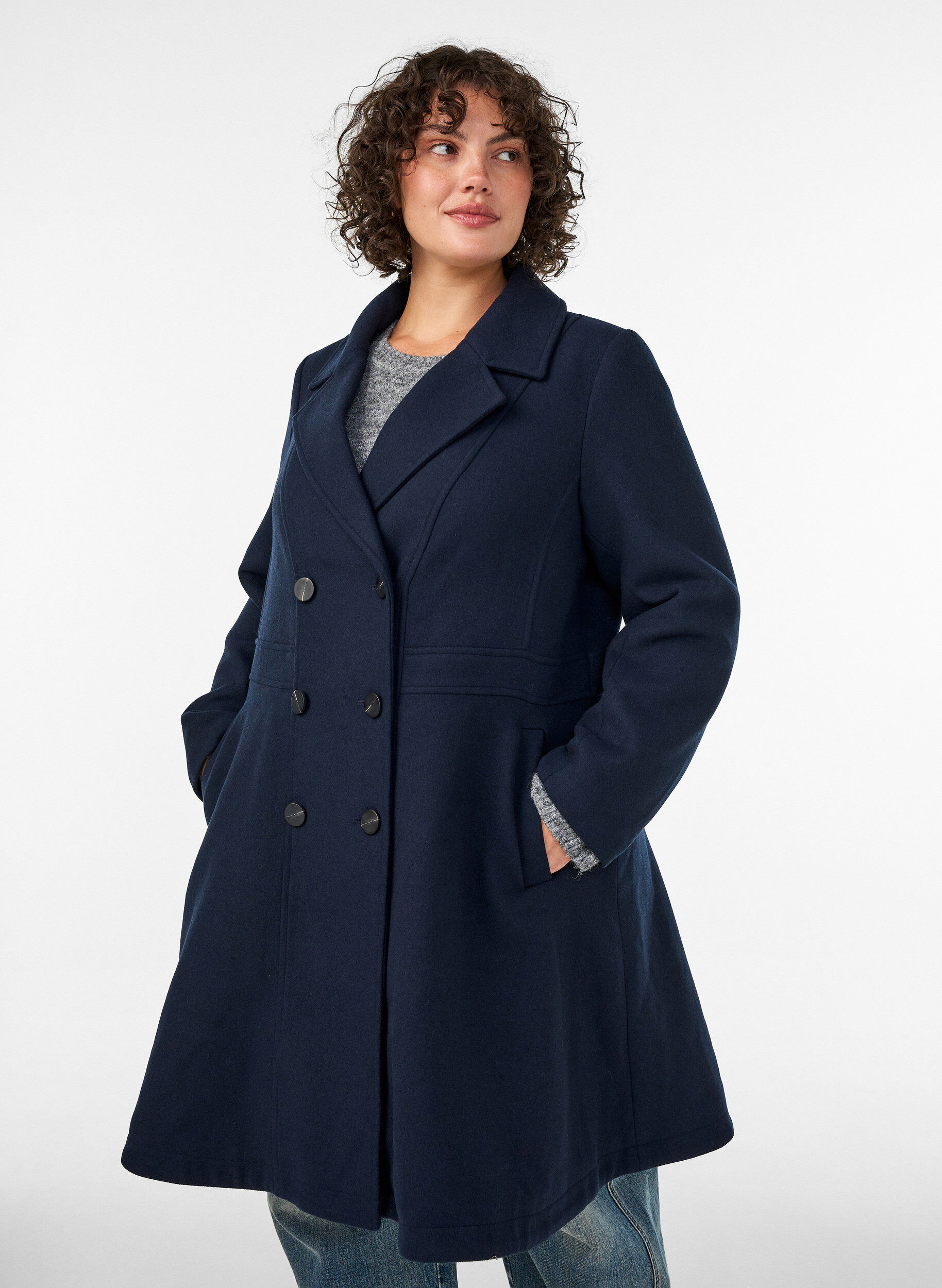 ZizzifashionA-line wool coat with pockets, 1494, Model image number 0