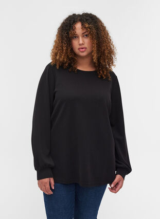 Sweatshirt with a round neckline and long sleeves, Black, Model image number 0