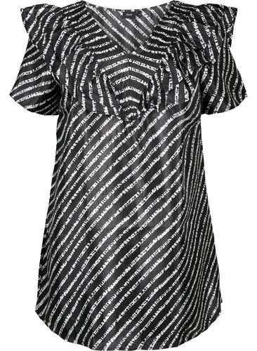 Striped tunic with frills, Black/White Stripes, Packshot image number 0