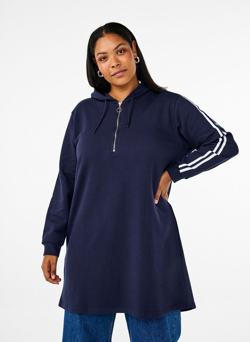 Short sweatshirt dress with hood and long sleeves, Navy Blazer, Model image number 0