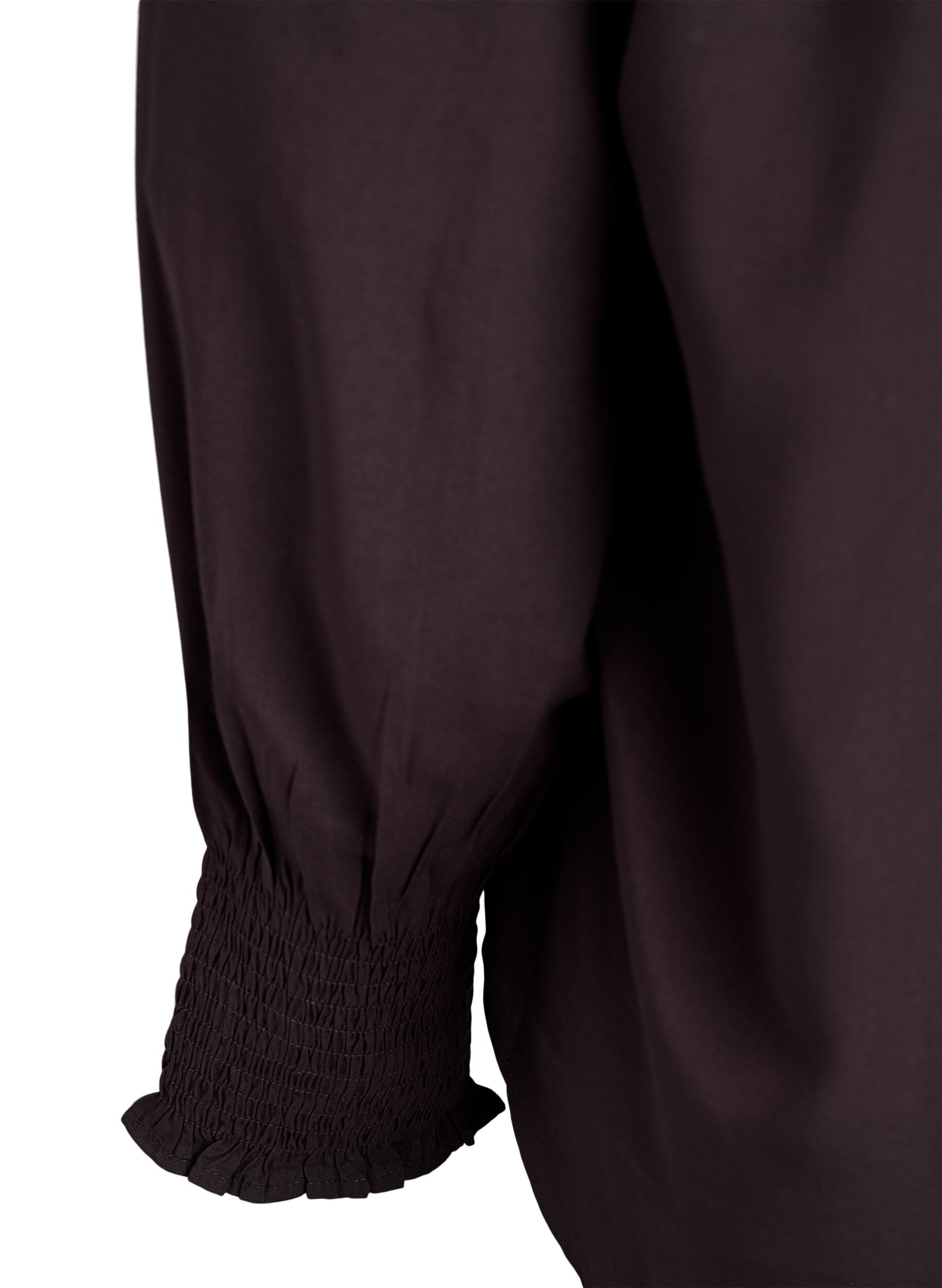 Zizzifashion Blouse with ruffle collar and ruching, Brown, Packshot image number 3