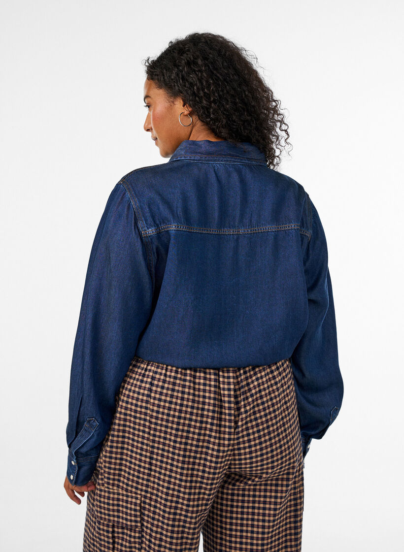 Denim shirt in lyocell with press studs, Blue, Model image number 2