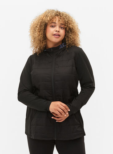 Sports cardigan with quilt and hood, Black, Model image number 0