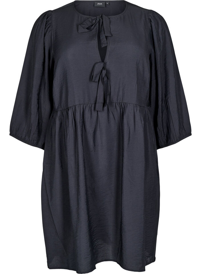 Dress with bows and 3/4 sleeves, Black, Packshot image number 0