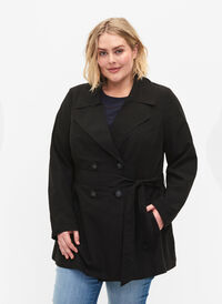 Trench coat with belt and pockets, Black, Model