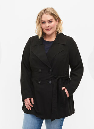Trench coat with belt and pockets, Black, Model image number 0