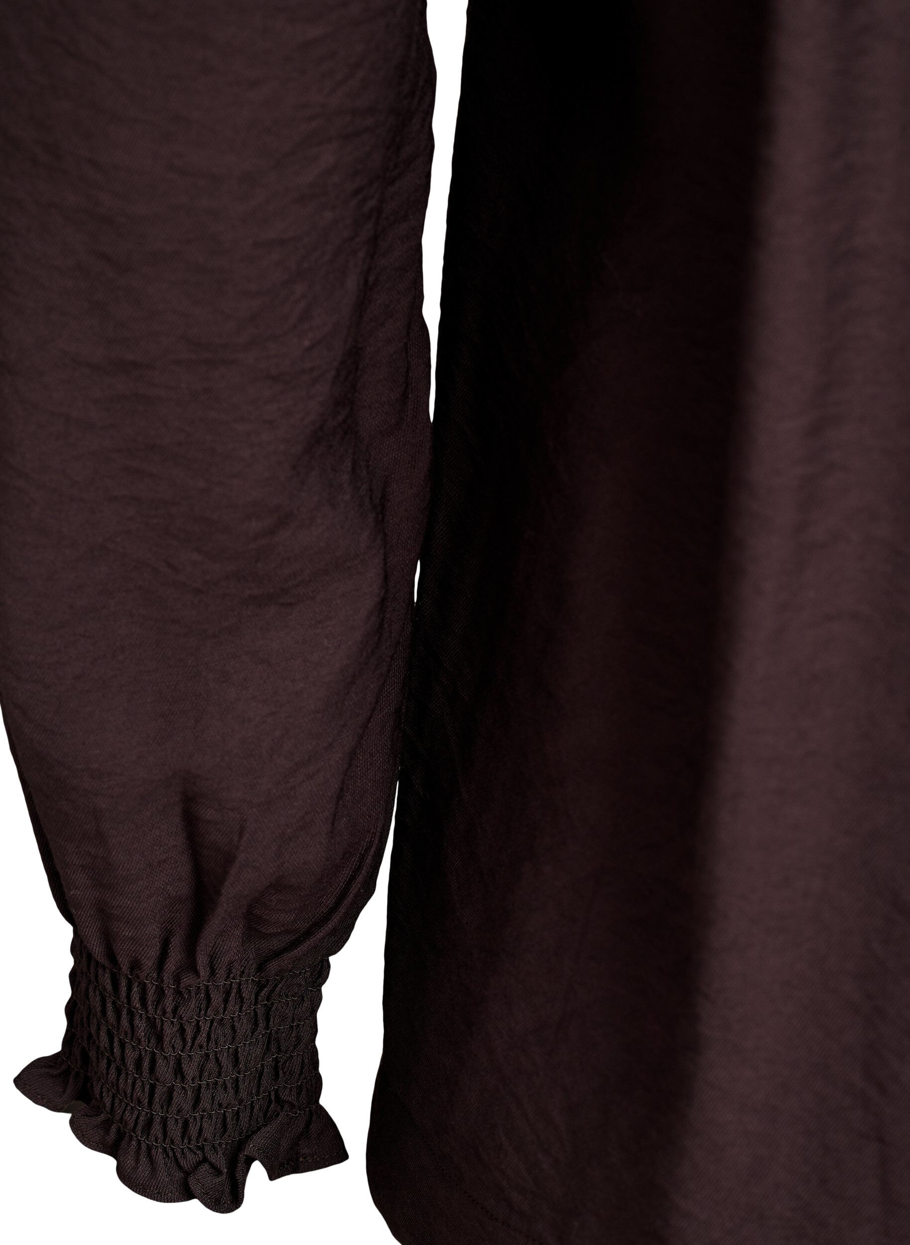 Zizzifashion Viscose blouse with smock and gathered details, Brown, Packshot image number 3