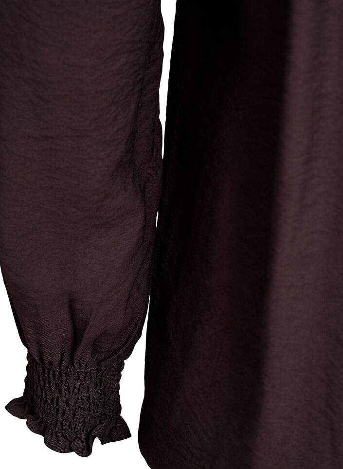 Viscose blouse with smock and gathered details, Brown, Packshot image number 3