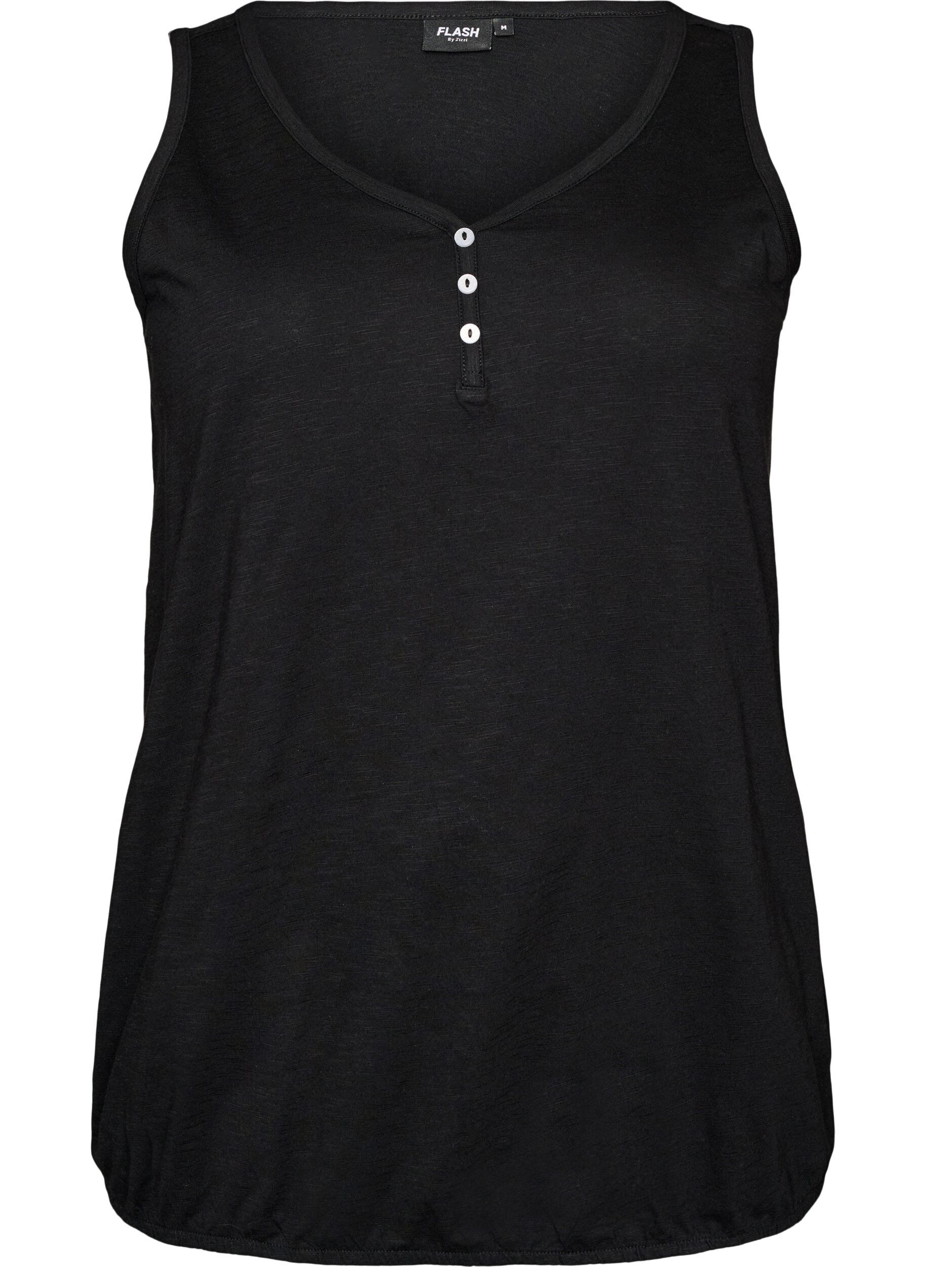 ZizzifashionTank top in organic cotton with V-neck and buttons, Black, Packshot image number 0