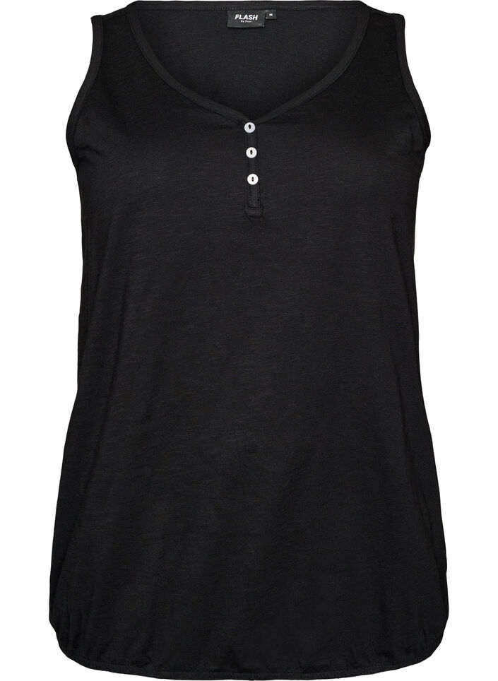Tank top in organic cotton with V-neck and buttons, Black, Packshot image number 0