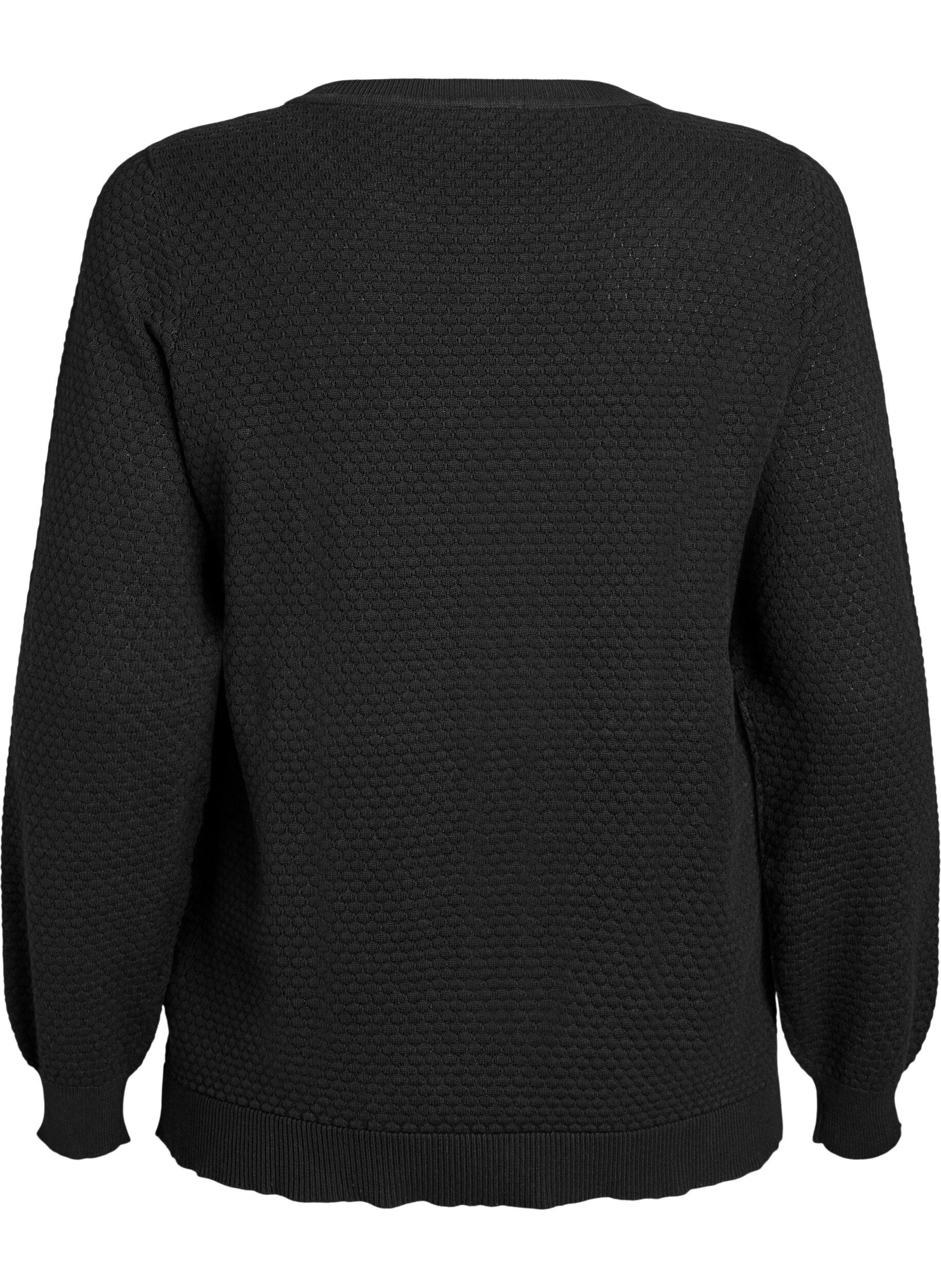 Zizzifashion Knit blouse in cotton with textured pattern, Black, Packshot image number 1