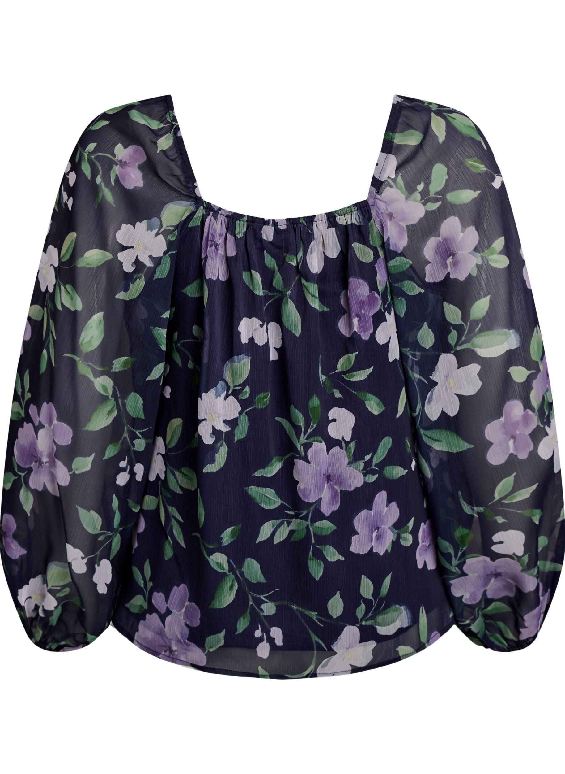 ZizzifashionChiffon blouse with floral print and long sleeves, Blue, Packshot image number 1
