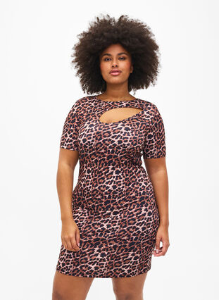 Close-fitting leopard print dress with a cut-out, Leopard AOP, Model image number 0