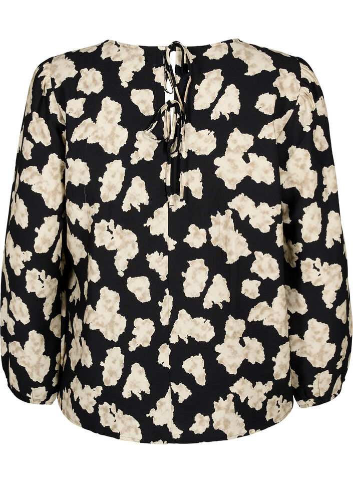 Long-sleeved blouse with print and bows, Black, Packshot image number 1