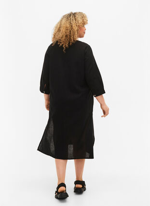 Long shirt dress with 3/4 sleeves, Black, Model image number 1