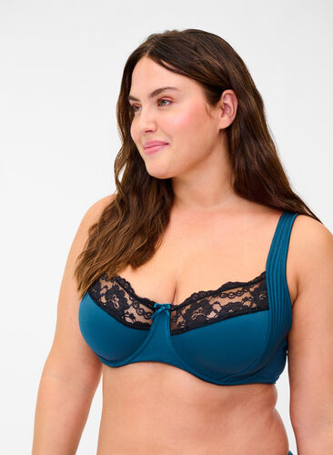 Underwired bra with lace, Reflecting Pond, Model image number 0