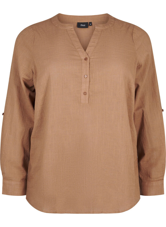 Cotton shirt blouse with v-neck, Coca Mocha, Packshot image number 0