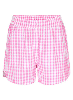 Checked cotton pyjama shorts, Pink Check, Packshot image number 0