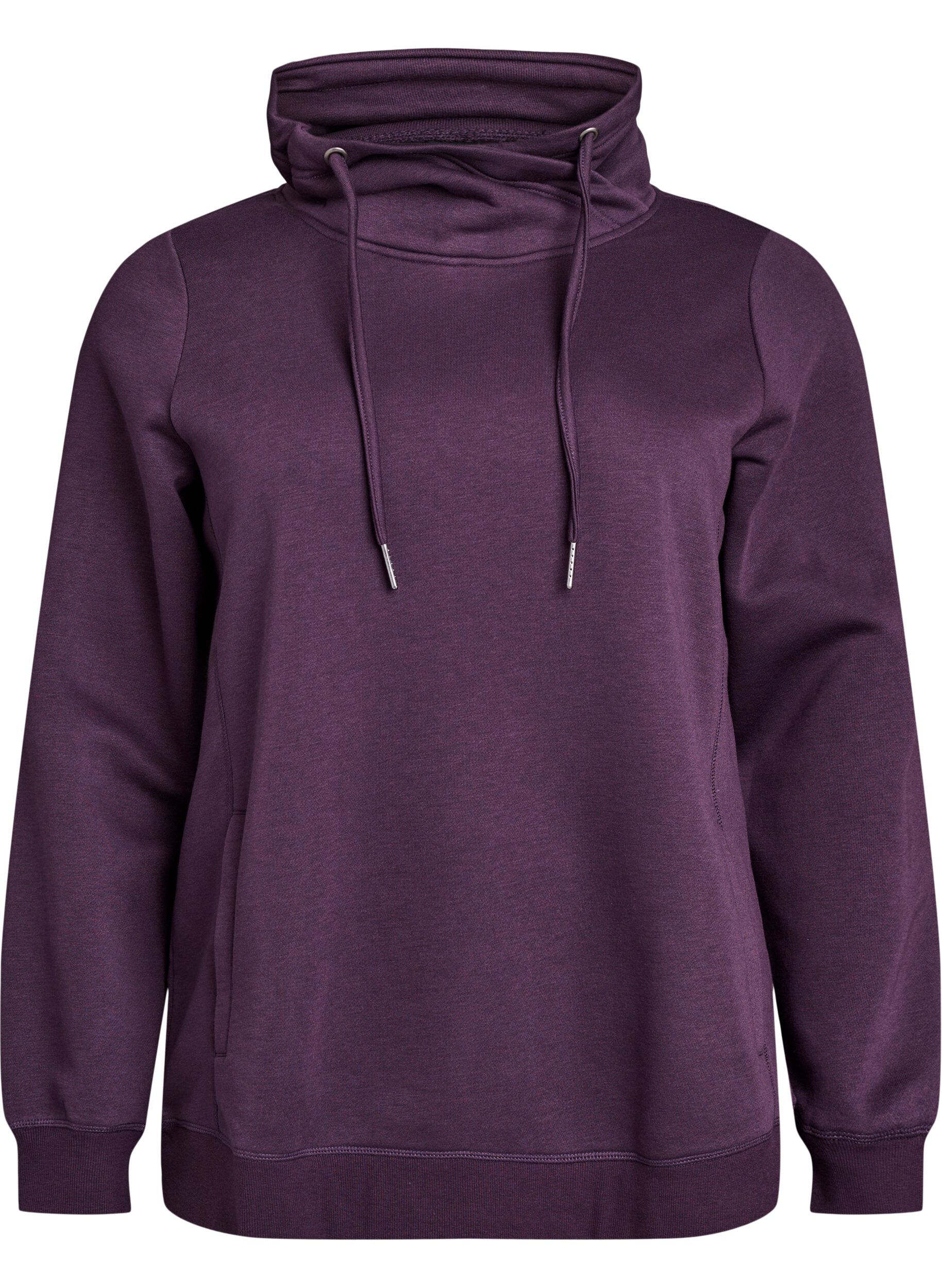 Zizzifashion Sweatshirt with high collar and pockets, Purple, Packshot image number 0