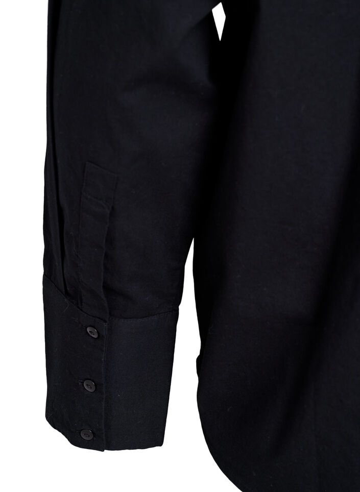 Cotton shirt with tone-on-tone floral embroidery, Black, Packshot image number 4