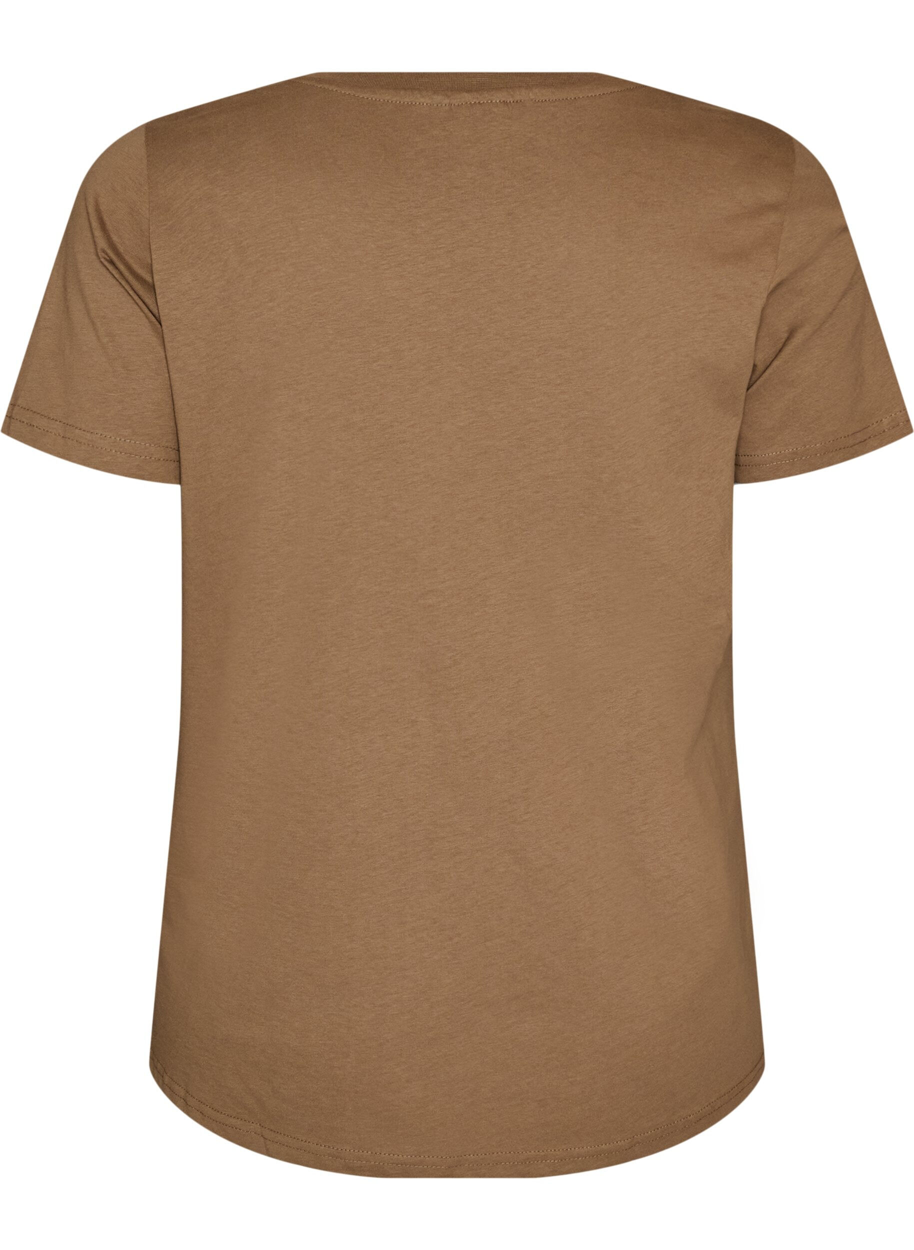 ZizzifashionCotton T-shirt with front print and V-neck, Brown, Packshot image number 1