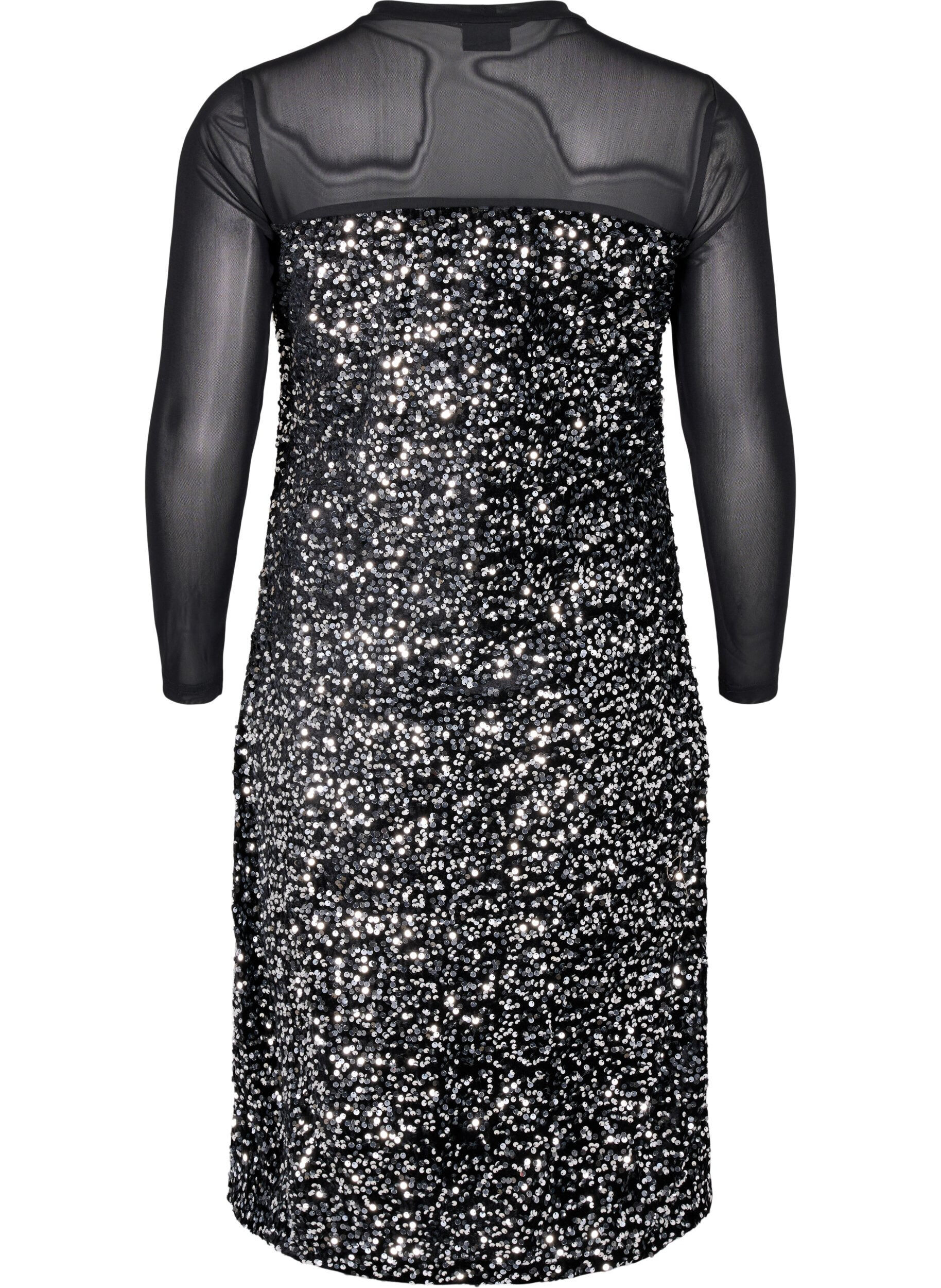 Zizzifashion Glitter dress with sequins, Black w. Silver, Packshot image number 1