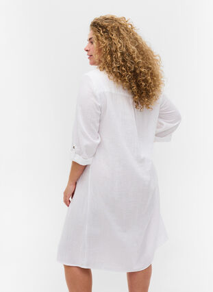 Cotton dress with 3/4 sleeves, Bright White, Model image number 1
