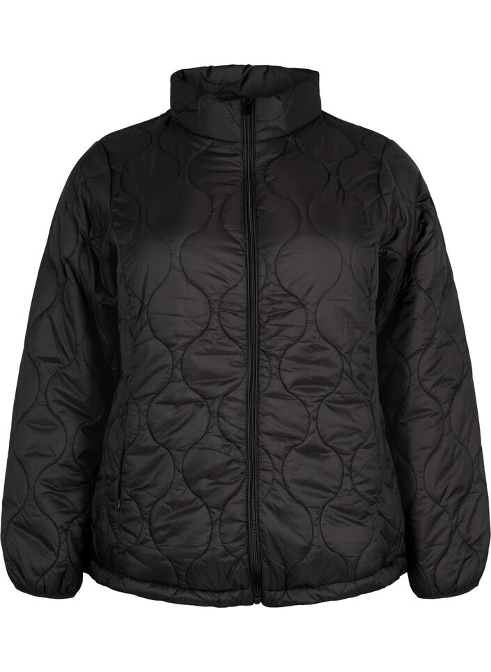 Quilted jacket with zip and pockets, Black, Packshot image number 0