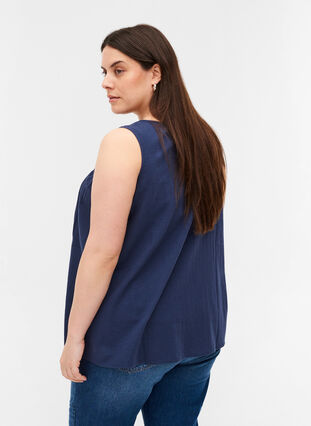 Sleeveless cotton top with an A-line cut, Mood Indigo, Model image number 1