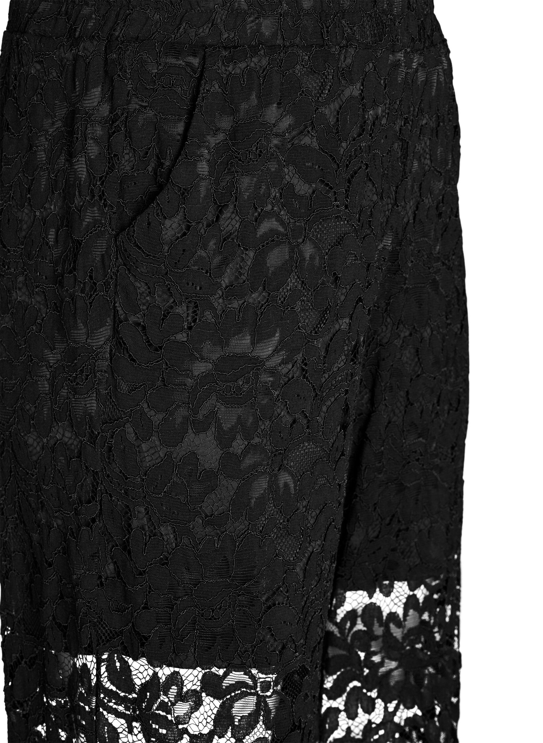 Zizzifashion High-waisted lace trousers with straight legs, Black, Packshot image number 2