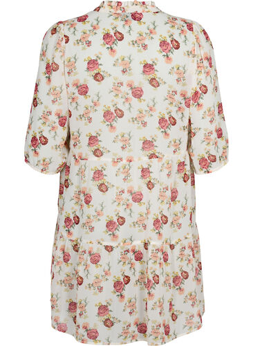 FLASH - Printed tunic with 3/4 sleeves, Off White Flower, Packshot image number 1