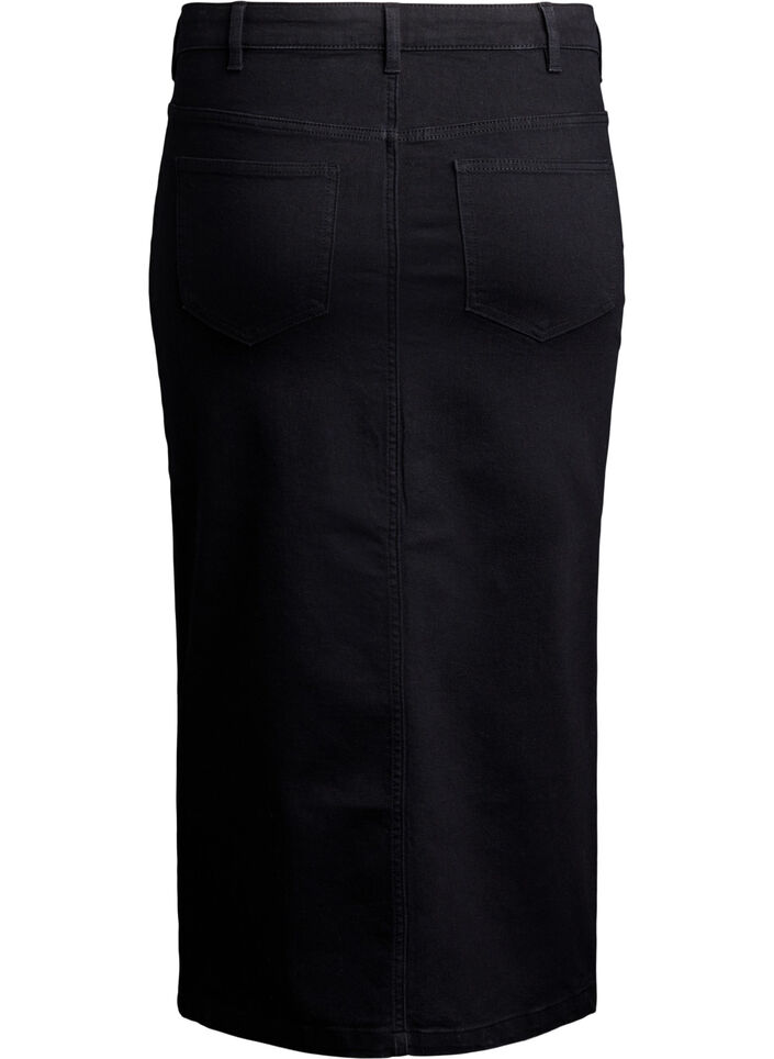 FLASH - Midi denim skirt with a front slit, Black, Packshot image number 1