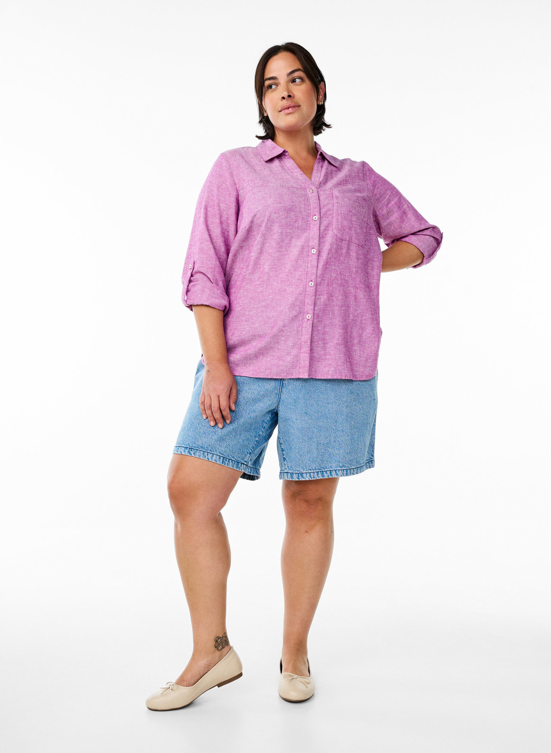 ZizzifashionShirt in linen and viscose with 3/4 sleeves, Purple, Model image number 1